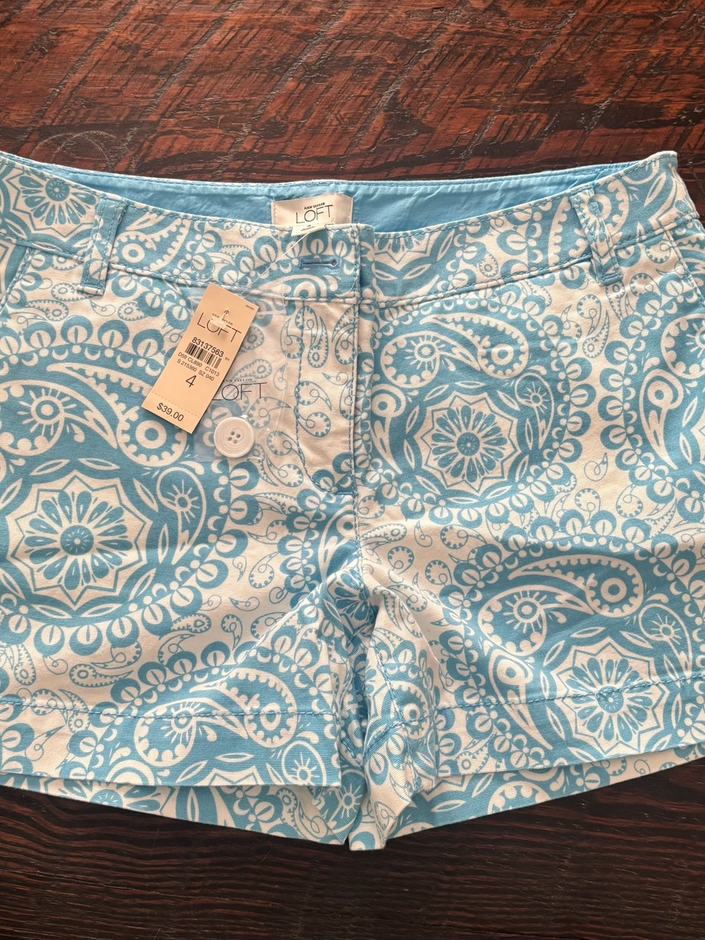 LOFT Light Blue and White Paisley Cotton Shorts